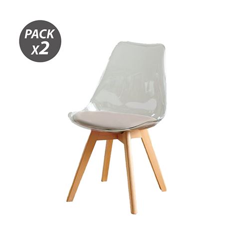 Lot de 2 chaises design Muvip D1000 - Pieds en bois massif - Coussin rembourré sur la base - Blanc/Marron
