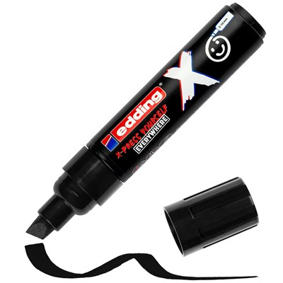 Lot de 2 marqueurs permanents multi-surfaces Edding X 6900 à encre opaque - Pointe biseautée avec trait de 2 à 10 mm - Noir et blanc