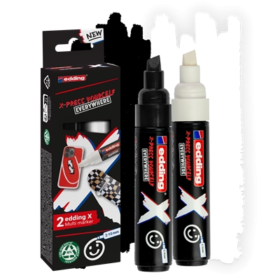 Lot de 2 marqueurs permanents multi-surfaces Edding X 6900 à encre opaque - Pointe biseautée avec trait de 2 à 10 mm - Noir et blanc