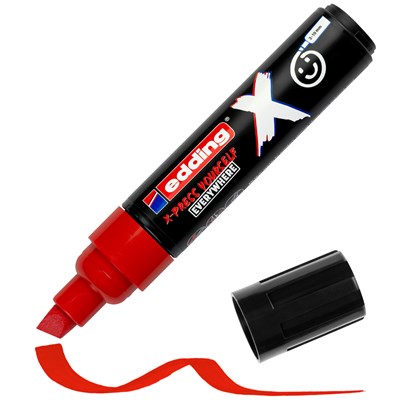 Lot de 2 marqueurs permanents multi-surfaces Edding X 6900 à encre opaque - Pointe biseautée avec trait de 2 à 10 mm - Gris et rouge