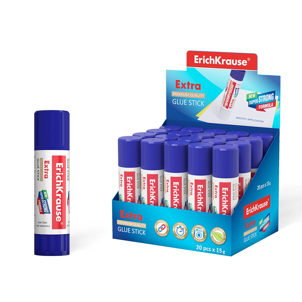 LOT de 20 Bâton de colle extra Erichkrause - Formule super forte à base de PVP - Consommation économique - Adhésion rapide et fiable - Facile à laver à l'eau - Non toxique - Sans solvant - Résistant au froid - Idéal pour le papier, le carton et le 