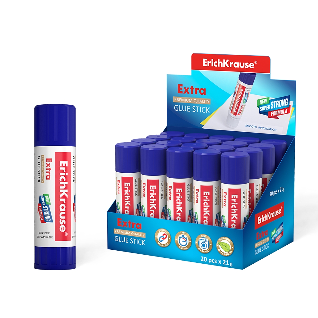 LOT de 20 Bâton de colle extra Erichkrause - Formule super forte à base de PVP - Consommation économique - Adhésion rapide et fiable - Facile à laver à l'eau - Non toxique - Sans solvant - Résistant au froid - Idéal pour le papier, le carton et le 