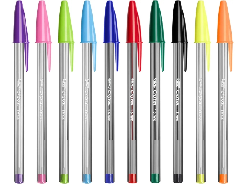Lot de 20 stylos à bille Bic Cristal multicolores - Pointe 1,6 mm - Trait 0,42 mm - Encre à l'huile - Couleurs assorties