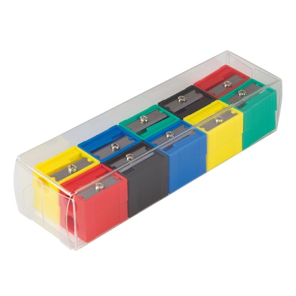 LOT de 20 Taille-crayon carré Milan 1 trou - Lame en acier carbone - Couleurs assorties
