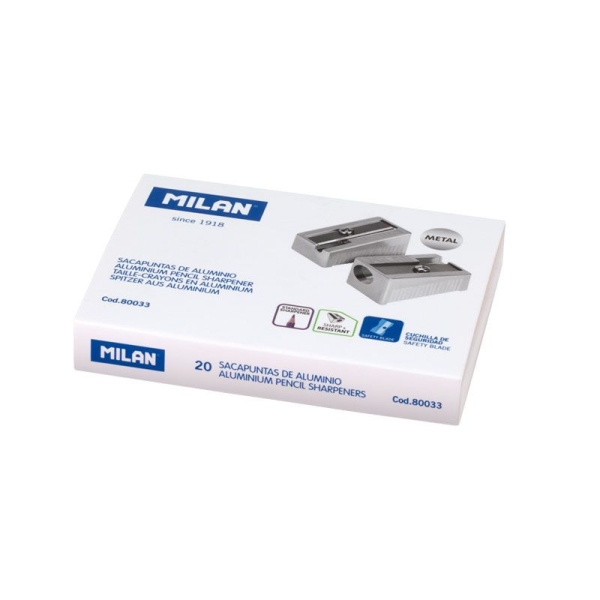 LOT de 20 Taille-crayon triangulaire Milan à 1 trou - Lame en acier au carbone - Construction en aluminium