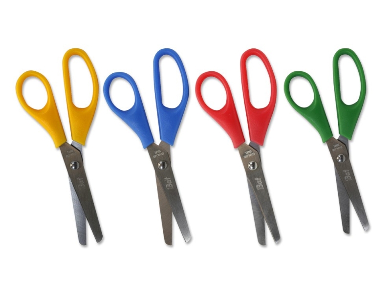 LOT de 24 Ciseaux Bismark Bat School 13 cm - Pointe ronde - Couleurs assorties