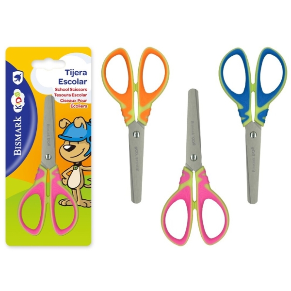 LOT de 24 Ciseaux d'école Bismark Kids Basic - Manches en plastique - Pointe Roma - 3 modèles assortis