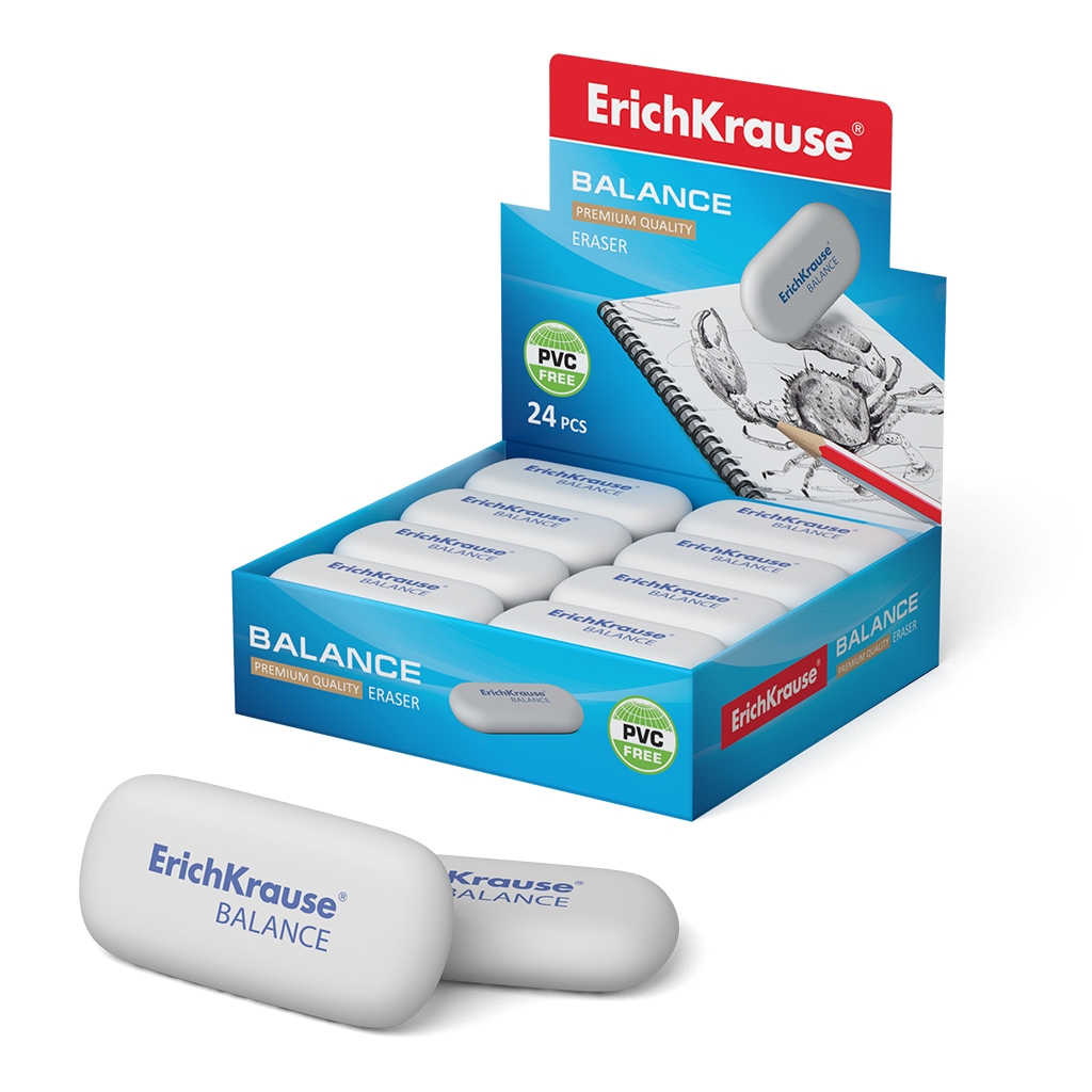 LOT de 24 Erichkrause Balance Gomme de dureté moyenne - Fabriquée en caoutchouc thermoplastique hypoallergénique - Écologique et moderne - Sans impuretés - Ne contient pas de PVC - Couleur Noir