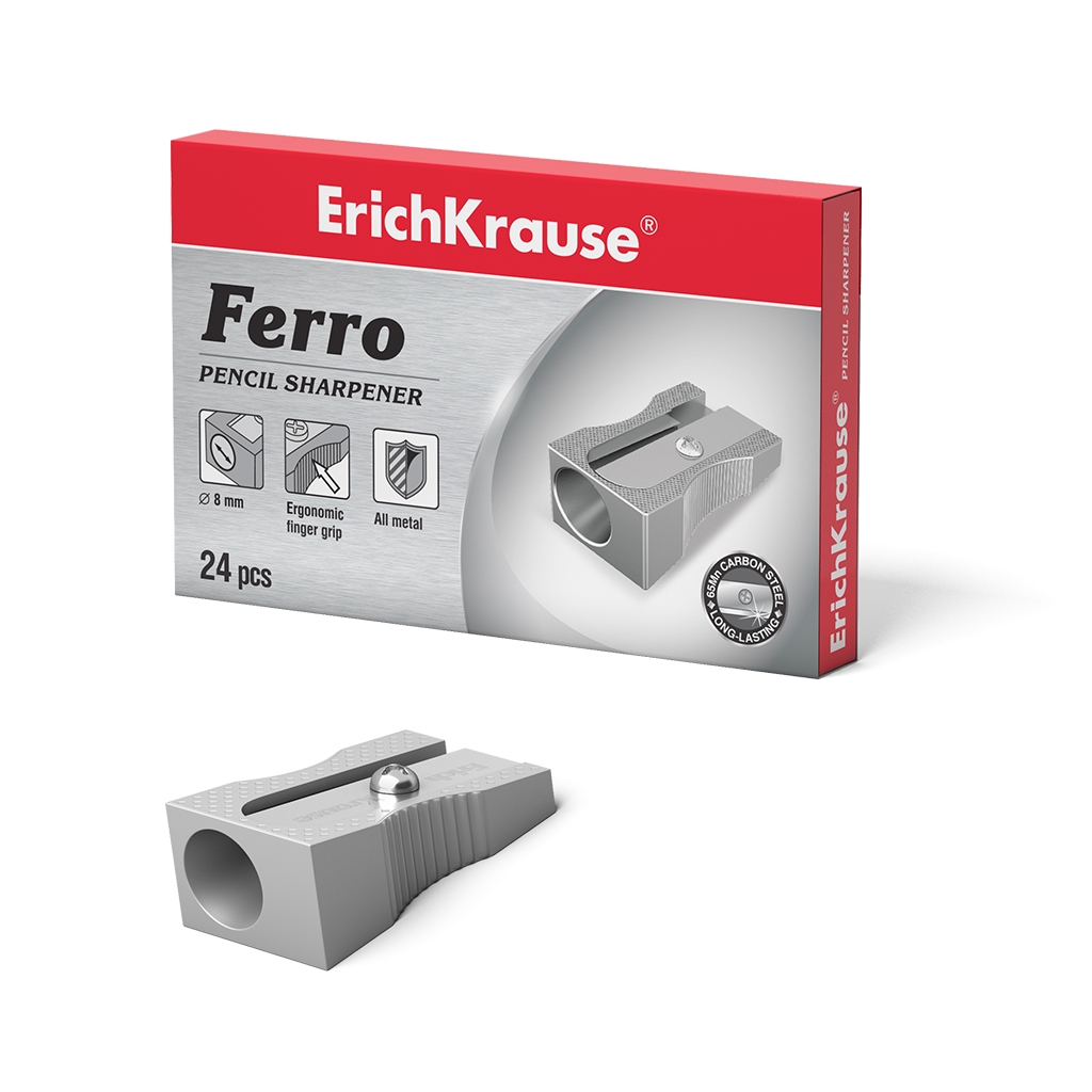 LOT de 24 Erichkrause Ferro - Taille-crayon en aluminium avec poignée ergonomique - Trou de 8 mm - Lame en acier au carbone en forme de spirale - Couleur argent