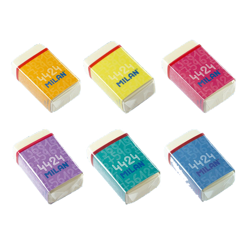 LOT de 24 Milan 4424 Gomme Rectangulaire - Chapelure - Caoutchouc Synthétique Souple - Bande de Carton Colorée - Couleur Blanc