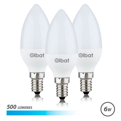 Lot de 3 ampoules LED Elbat C37 - 6W - 500LM - Culot E14 - Lumière froide - Économie d'énergie - Blanc froid