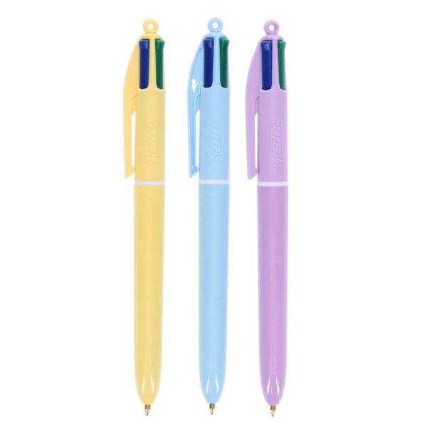 Lot de 3 stylos à bille rétractables Bic 4 couleurs pastel - Pointe moyenne 1,0 mm - Encre à l'huile - Corps pastel - 4 couleurs