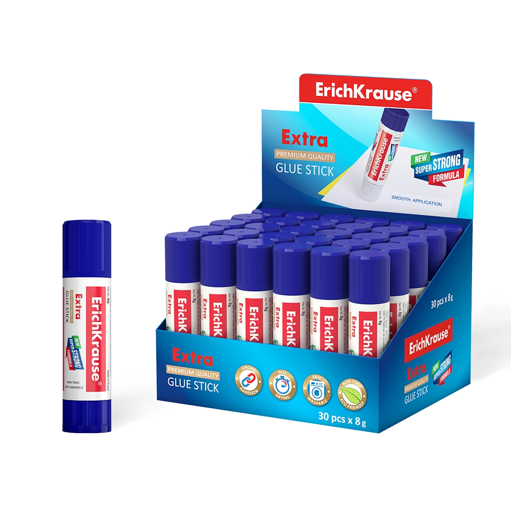 LOT de 30 Bâton de colle extra Erichkrause - Formule super forte à base de PVP - Consommation économique - Adhésion rapide et fiable - Facile à laver à l'eau - Non toxique - Sans solvant - Résistant au froid - Idéal pour le papier, le carton et le 