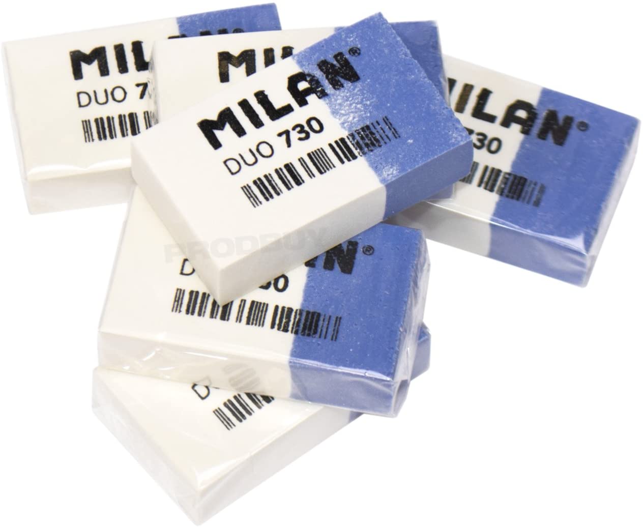 LOT de 30 Gomme Rectangulaire Milan Nata 730 Duo - Plastique - Emballé Individuellement - Couleur Blanc/Bleu