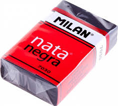 LOT de 30 Milan Nata 7030 Gomme Rectangulaire - Plastique - Bande de Carton Rouge - Emballé Individuellement - Extra Lisse - Couleur Noir