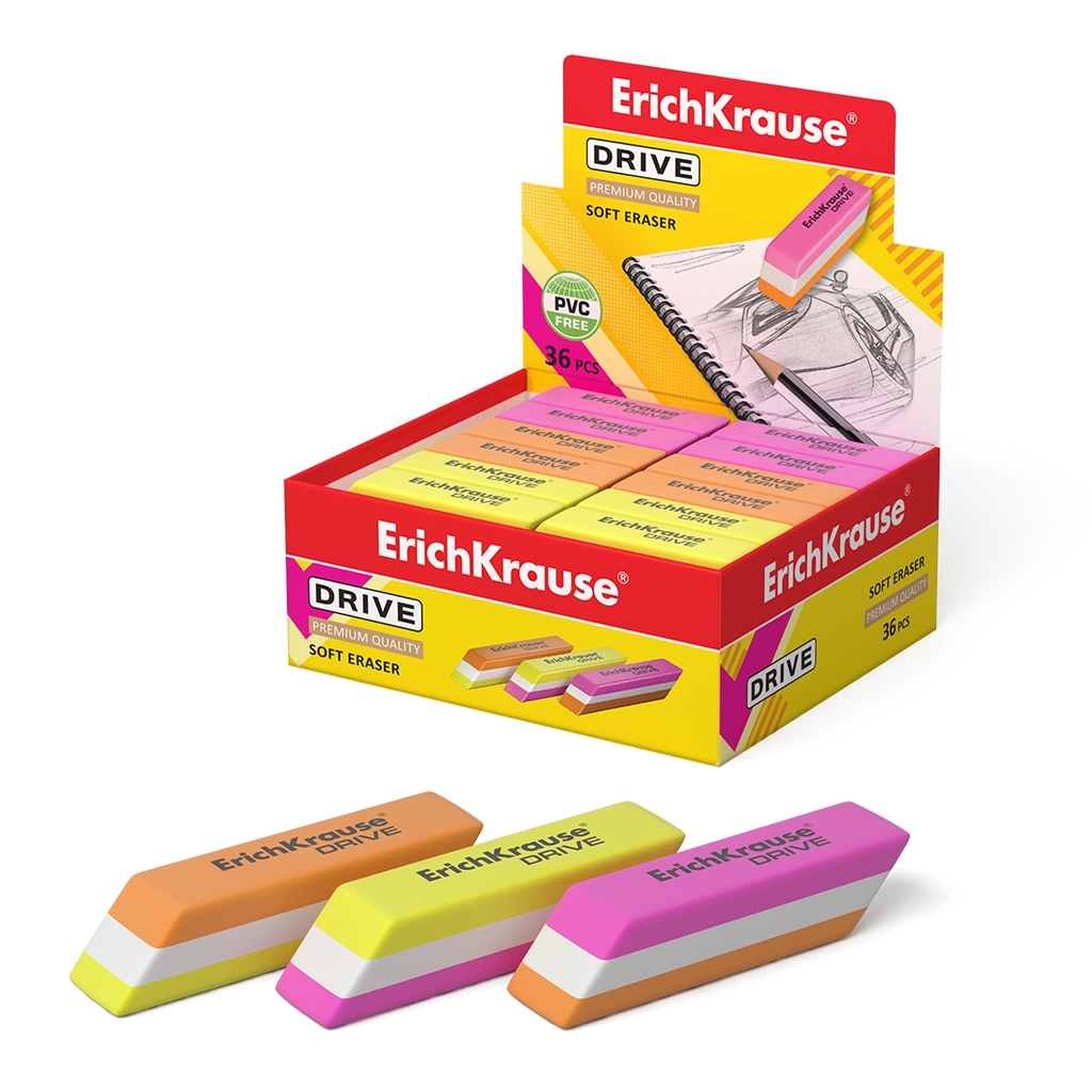 LOT de 36 Erichkrause Drive Gomme souple de forme classique - Fabriquée en caoutchouc thermoplastique hypoallergénique - Conception de couleur à trois couches - Sans impureté - Ne contient pas de PVC - Couleur Noir