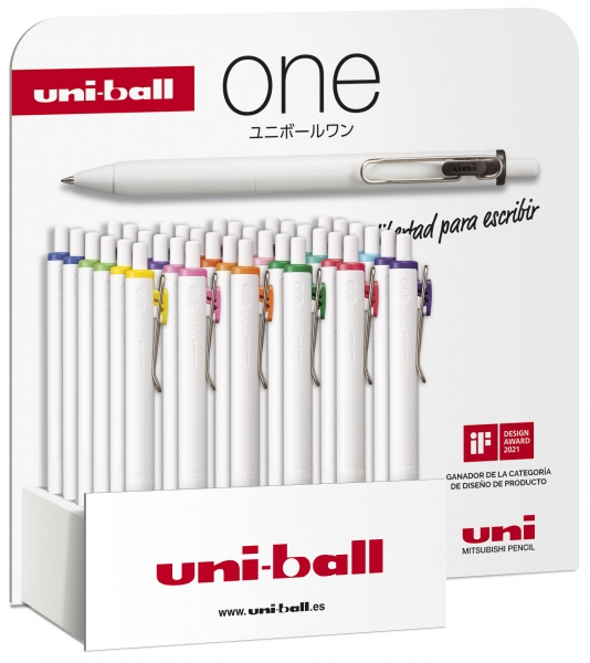 LOT de 36 Uni-ball ONE UMN-S-07 Présentoir de 36 Stylos à Encre - Pointe Bille 0,7 mm - Écriture Ultra Fluide - Prise en Main Douce et Confortable - Couleurs Assorties