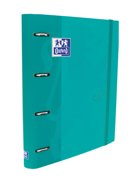Classeur européen Oxford Touch A4+ - Couverture extra rigide résistante - Dos 45 mm - Anneaux 4Dx35 mm - Recharge 5x5 incluse - Couleur Aqua