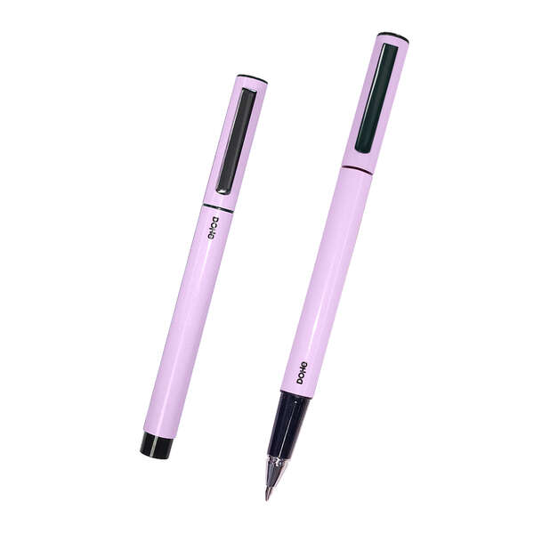 LOT de 4 Dohe Stylos élégants en métal léger – Corps ovale violet ergonomique – Capuchon avec clip – Fabriqué en aluminium – Encre bleue