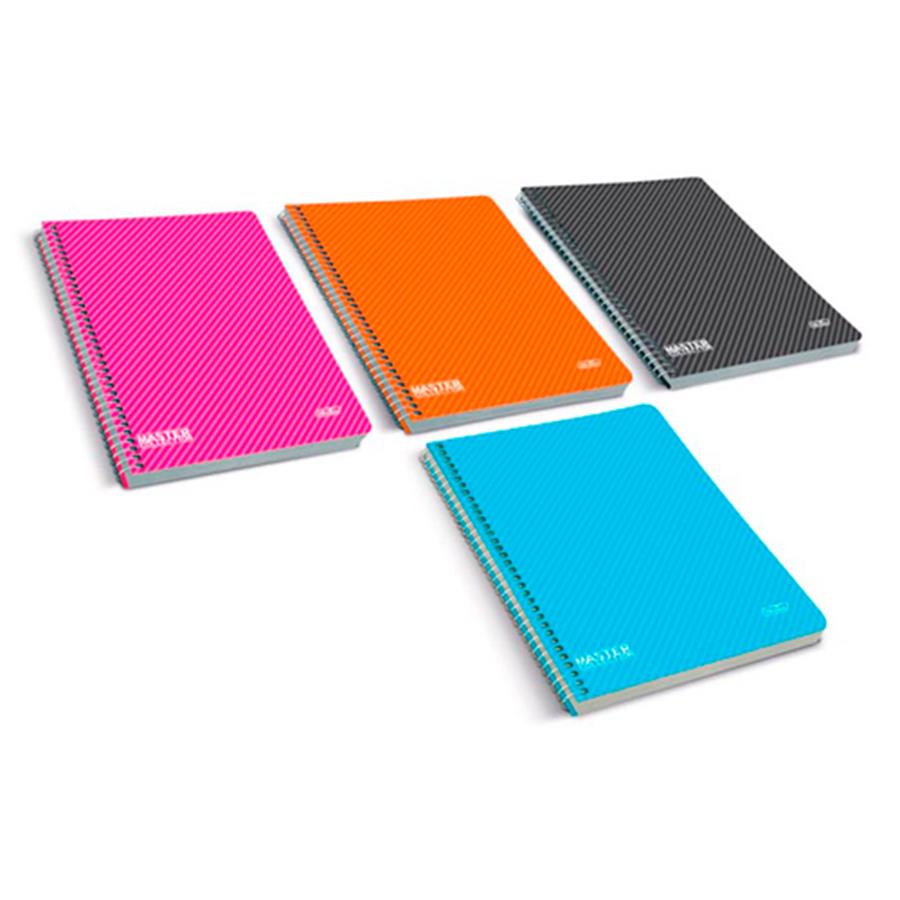 LOT de 4 Firmo Cahier à Spirale A4 Grille 4x4 avec Marge 80 Feuilles - Couverture Polypropylène - Couleurs Assorties
