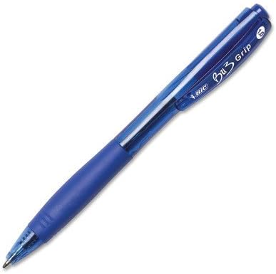 Lot de 4 stylos à bille rétractables Bic Bu3 - Pointe moyenne 1 mm - Course 0,32 mm - Grip caoutchouc - Écriture fluide - Bleu