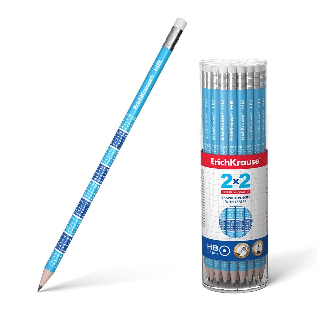 LOT de 42 Erichkrause Graphite Pencil 2X2 HB - Bois sélectionné - Haute résistance aux chocs - Affûtage facile - Caoutchouc thermoplastique hypoallergénique - Couleur Noir