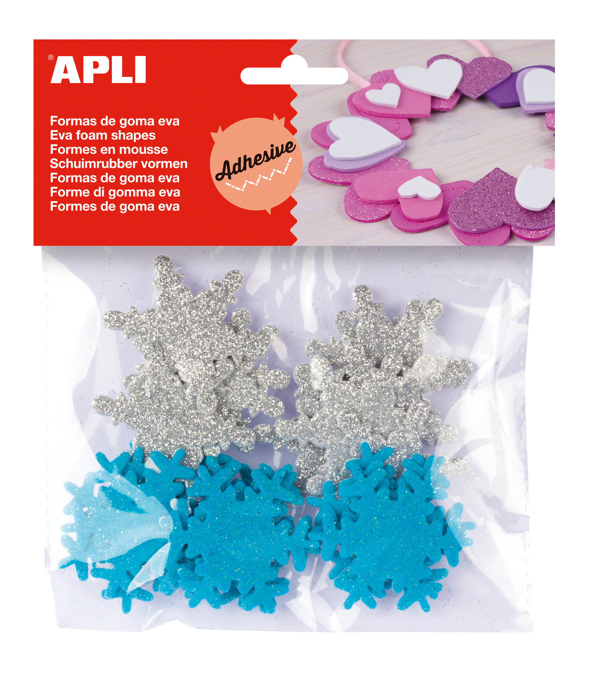 LOT de 5 Apli Adhésif Eva Formes Flocon de Neige Pailleté 22 U - Décoration de Noël - Facile à Coller - Lumineux et Accrocheur