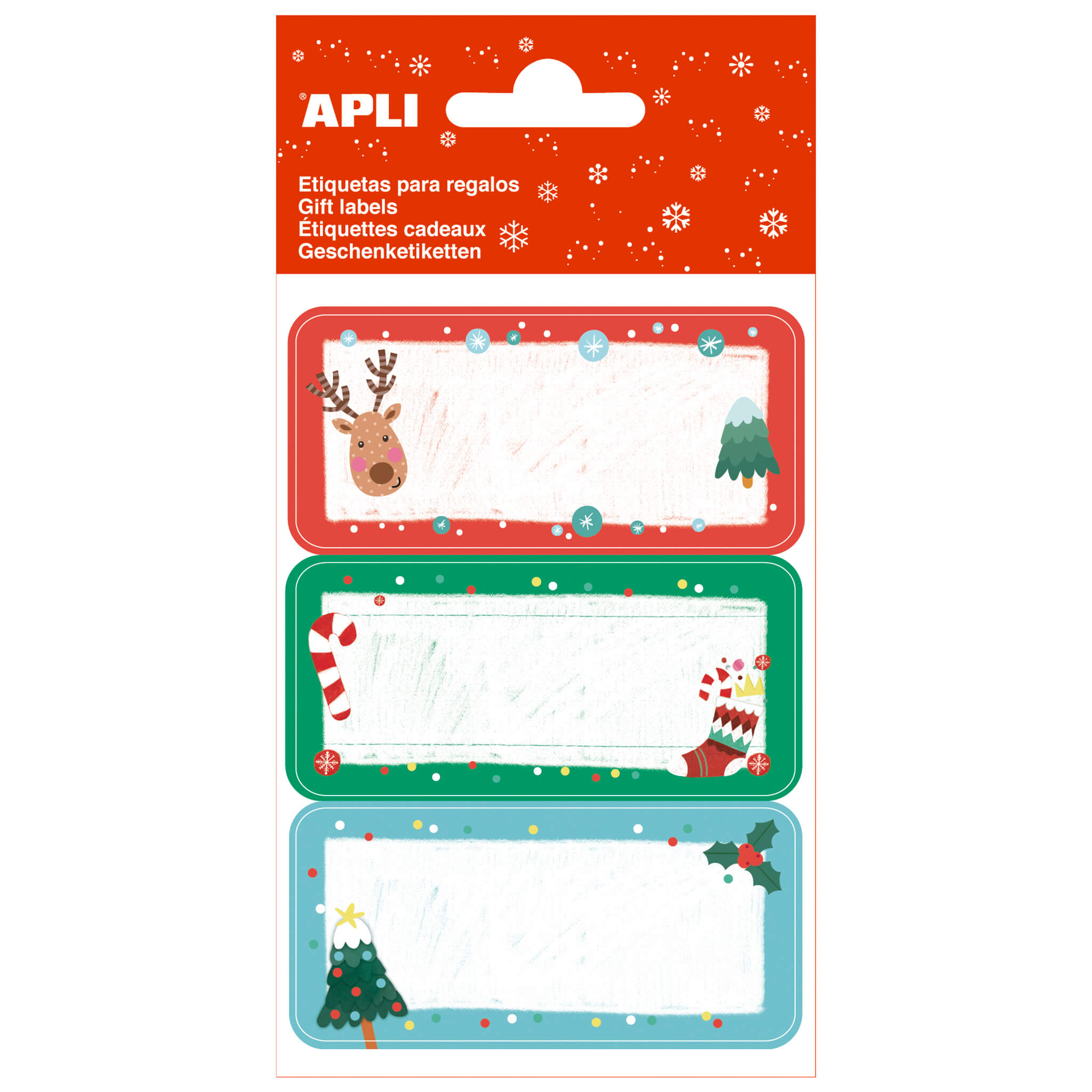 LOT de 5 Apli Étiquettes Adhésives de Noël Gui - 9 Étiquettes Rectangulaires aux Bords Arrondis - 3 Designs Différents - Adhésif Permanent de Haute Qualité - Thème de Noël - Couleur Rouge et Vert