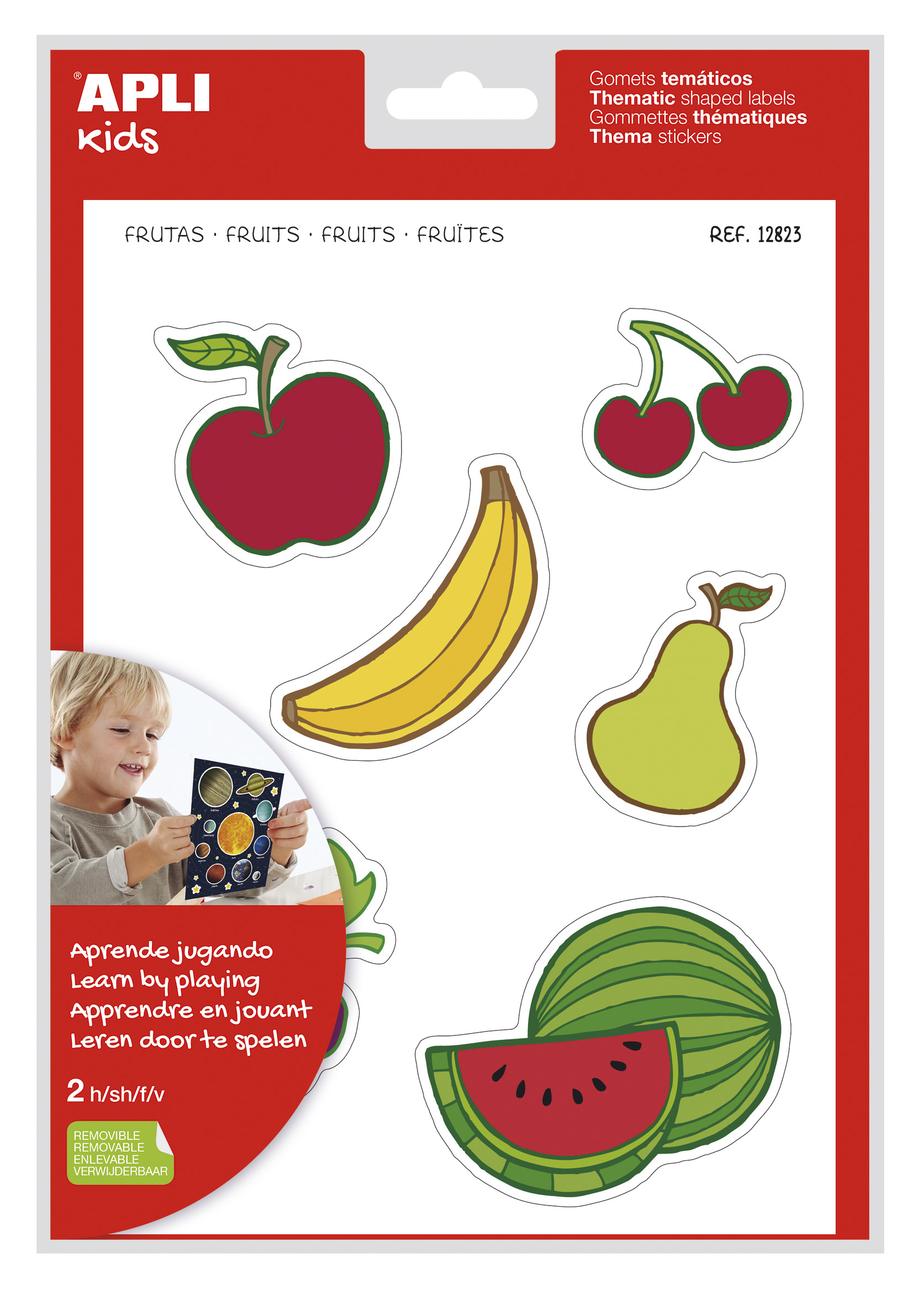 LOT de 5 Apli Fruit Theme Stickers xL - 22 Stickers sur 2 Feuilles A4 - Développé avec des éducateurs - Adhésif Amovible - Sûr et Écologique - Illustrations Amusantes - Taille XL sans Bordure - Coloré