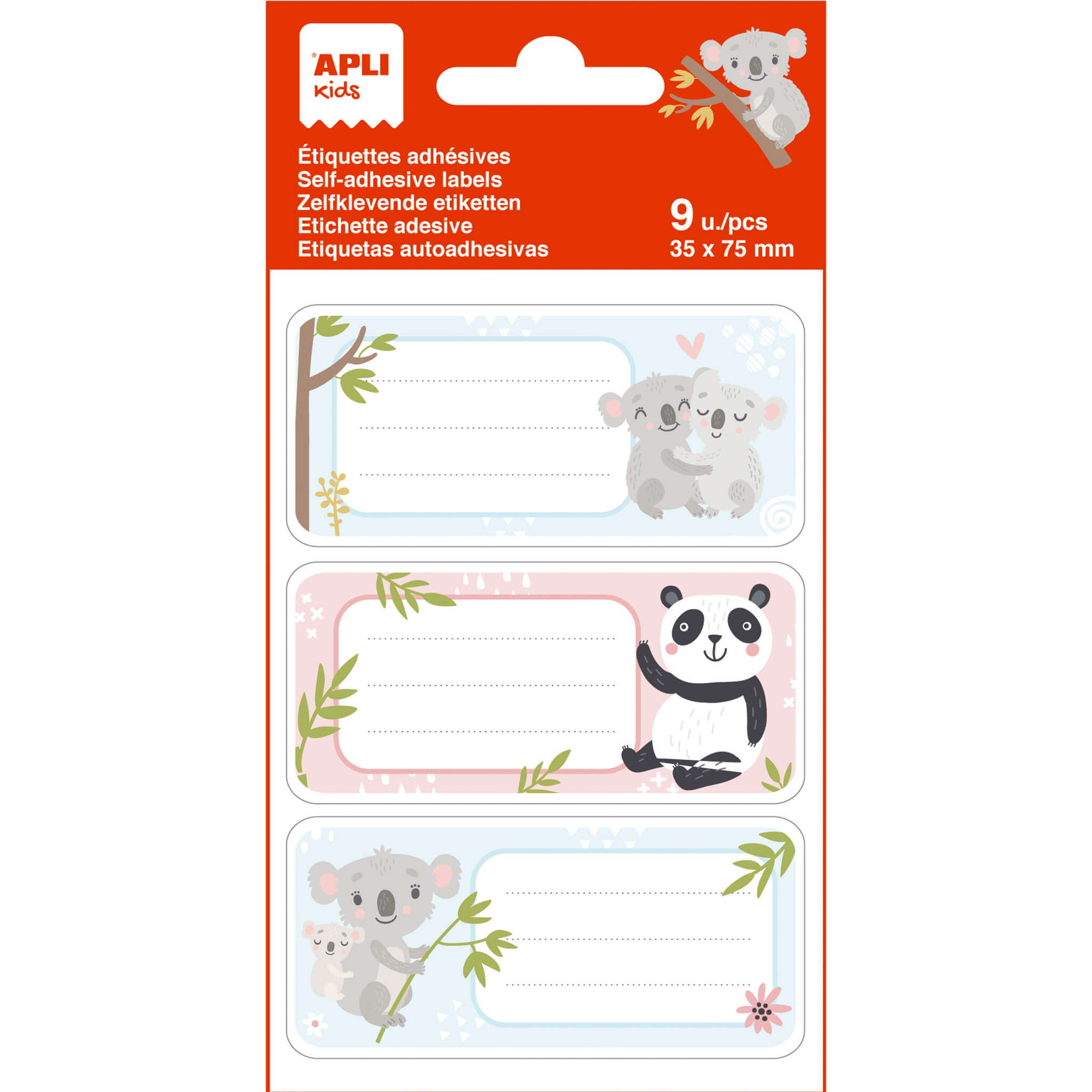 LOT de 5 Apli Koala School Étiquettes Adhésives - Taille 81x36mm - 9 Étiquettes par Sac - Adhésif Permanent de Haute Qualité - Couleur Blanc