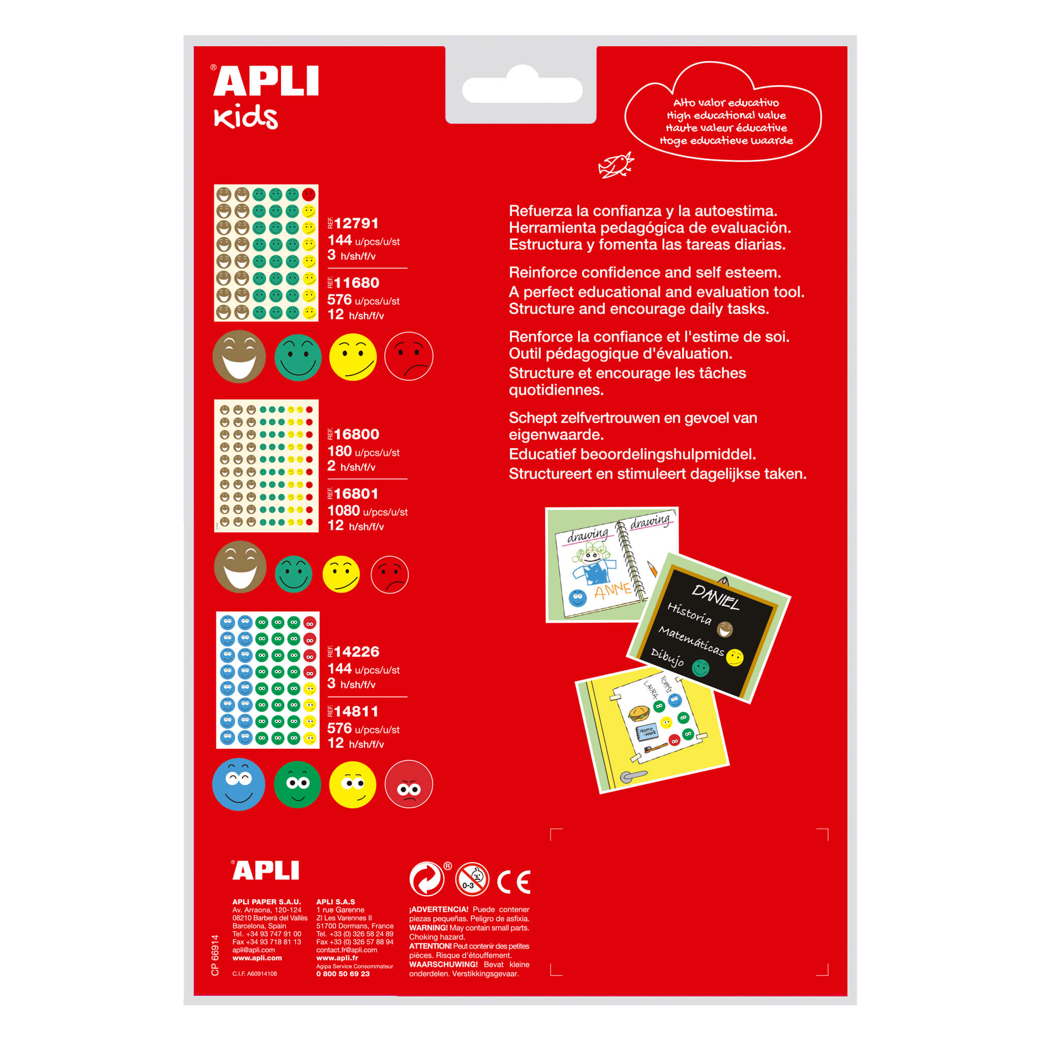 LOT de 5 Apli Stickers Format A4 aux Formes et Couleurs Assorties - Triangles (20x20x20mm), Ronds (Ø20mm) et Carrés (20x20mm) - 1920 Stickers par Sachet - Adhésif Permanent - Développement des Compétences et Capacités