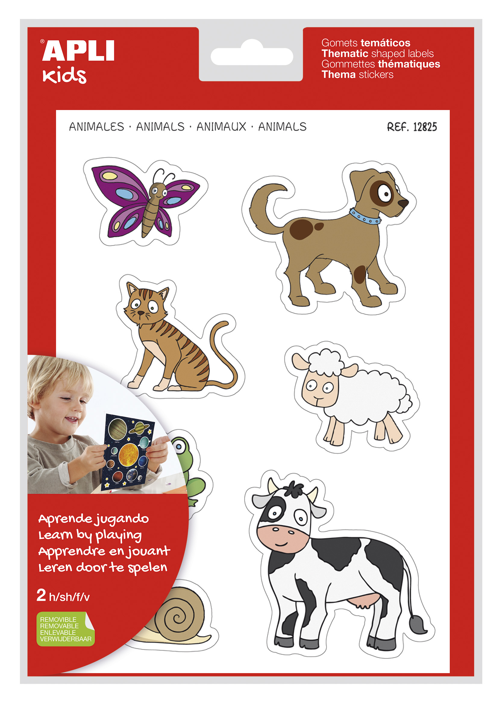 LOT de 5 Apli Thème Stickers Animaux xL - 28 Stickers sur 2 Feuilles A4 - Développé avec des éducateurs - Adhésif Amovible - Taille XL sans Bordure - Adhésif à Base d'Eau - Sans Solvant - Coloré