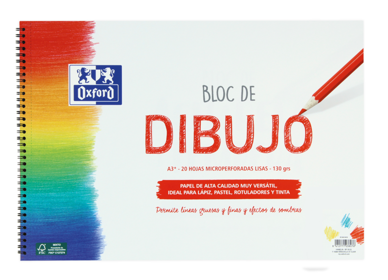 LOT de 5 Bloc à spirales pour dessins Oxford School A3+ - Couverture souple/Dos rigide - 20 feuilles 130gr unies