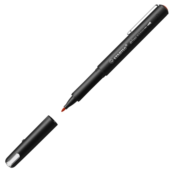 LOT de 5 Marqueur Stabilo Dr!ver pointe moyenne 0,8 mm - Encre à base d'eau, inodore et anti-bavures - Fabriqué à 94 % en bioplastique - Rouge