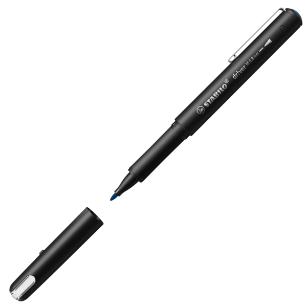 LOT de 5 Marqueur Stabilo Dr!ver pointe moyenne 0,8 mm - Encre à base d'eau, inodore et anti-bavures - Fabriqué avec 94 % de bioplastique - Bleu