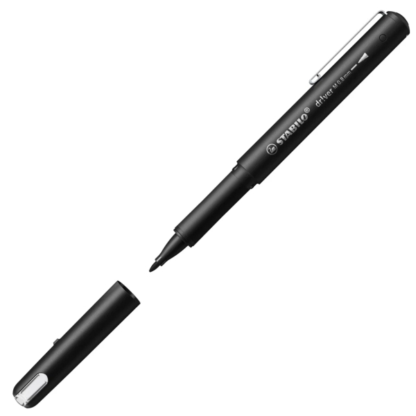LOT de 5 Marqueur Stabilo Dr!ver pointe moyenne 0,8 mm - Encre à base d'eau, inodore et anti-bavures - Fabriqué avec 94 % de bioplastique - Noir