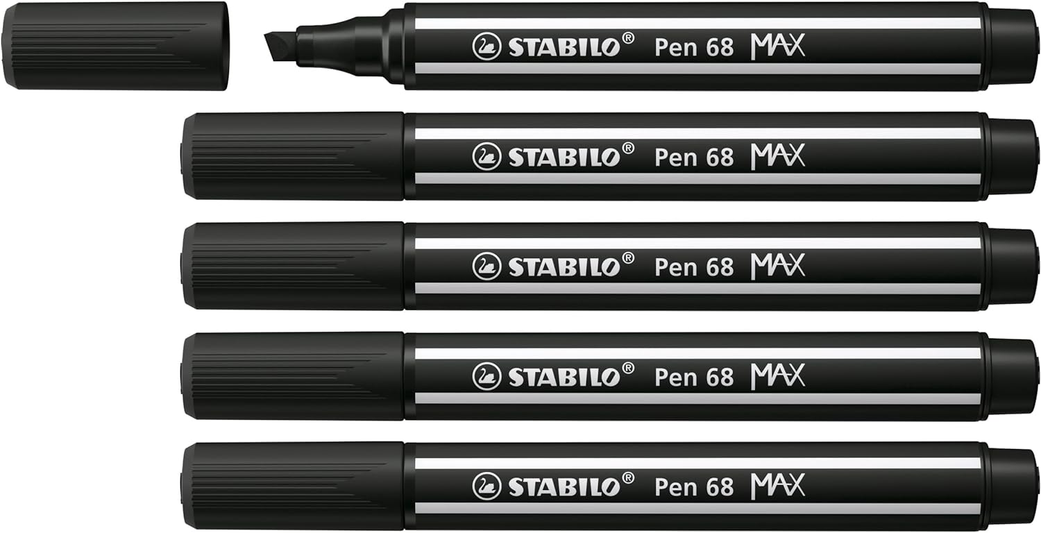 Lot de 5 Marqueurs Stabilo Pen 68 MAX Noir