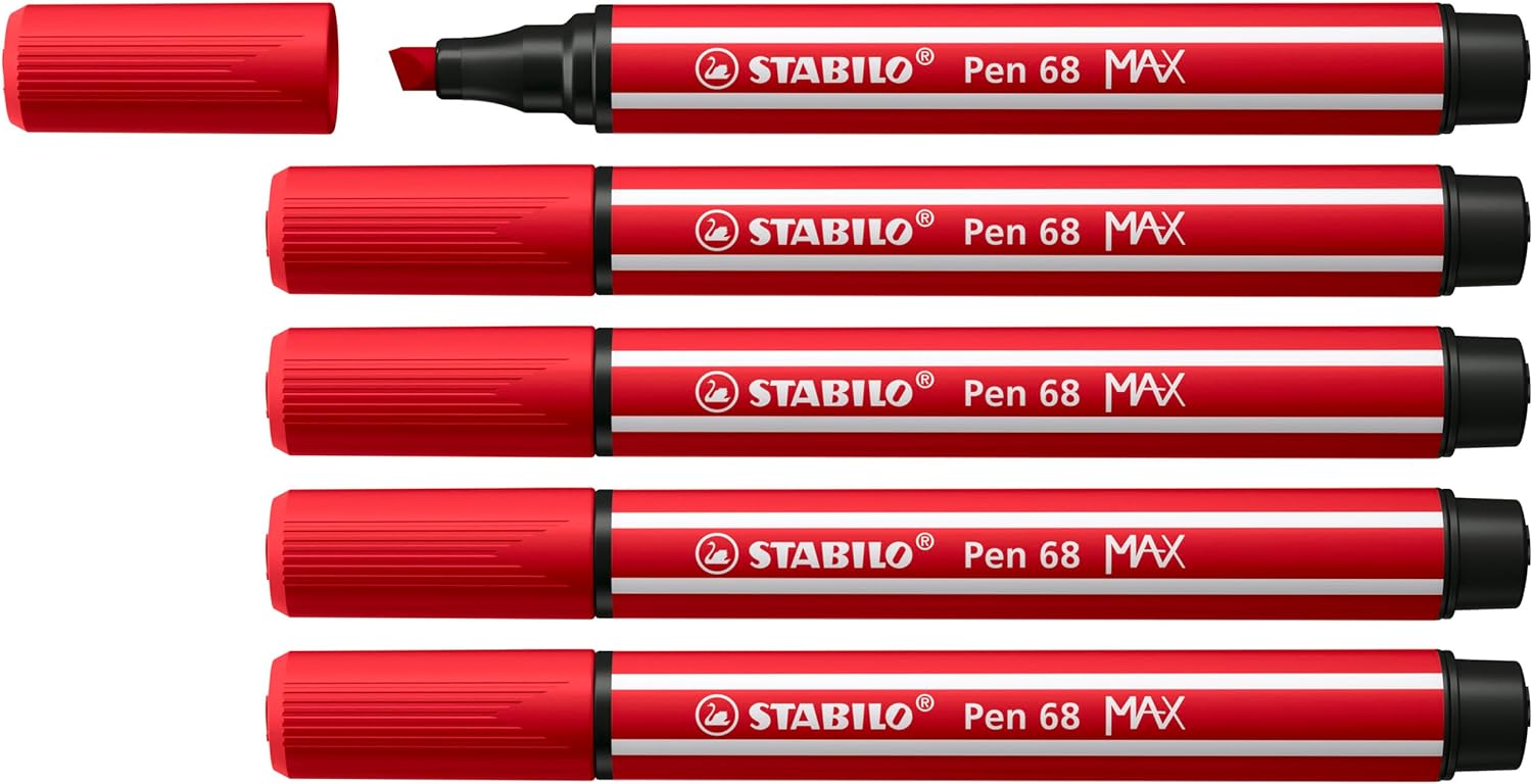 Lot de 5 Marqueurs Stabilo Pen 68 MAX Rouge carmin