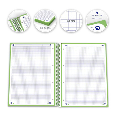 Cahier Oxford A4+ 5x5mm 80f Vert