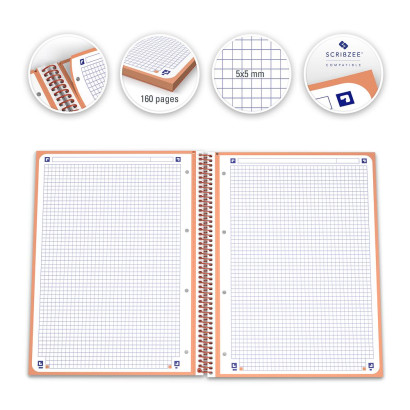 Cahier Oxford A4+ 5x5mm Pêche