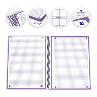 Cahier Oxford A4+ 5x5mm 80f Mauve