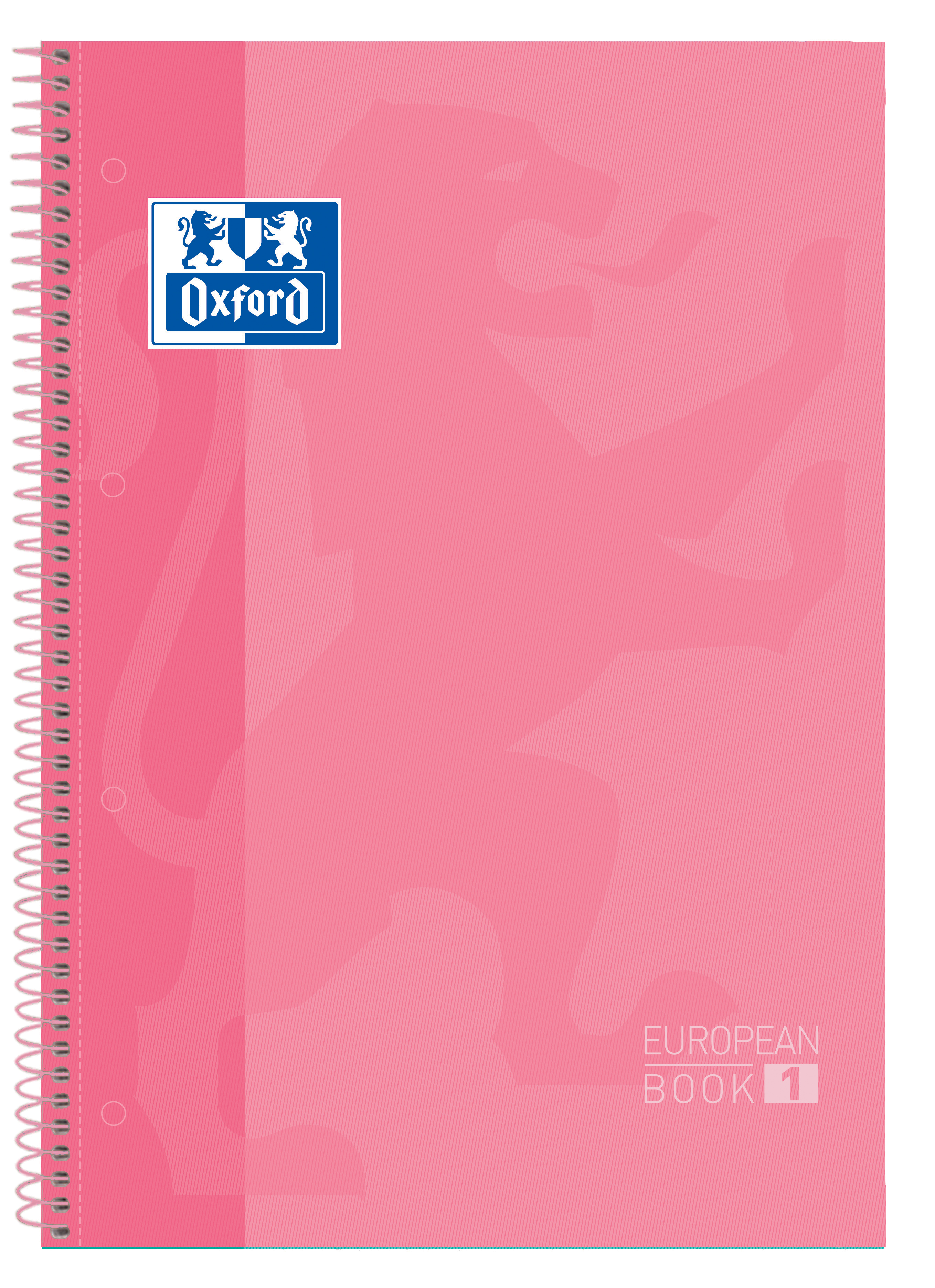 LOT de 5 Oxford Europeanbook1 Cahier Spirale Format A4+ Grille 5x5mm - 80 Feuilles - Couverture Extra Rigide Fini Rose Brillant - Bande Rose