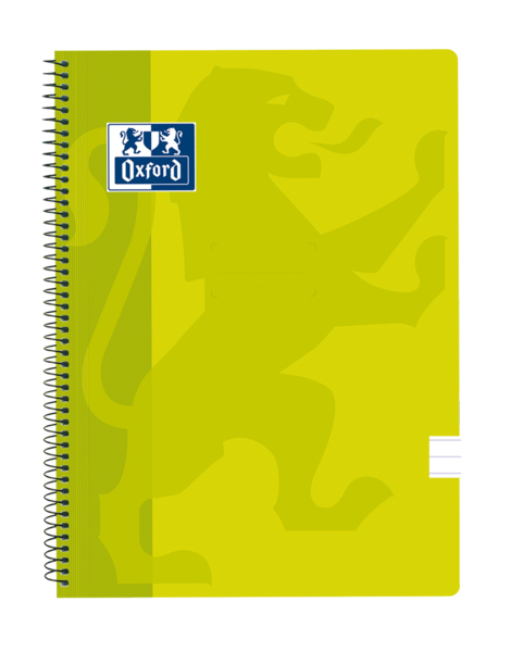 LOT de 5 Oxford School - Cahier à spirale classique avec couverture en plastique - 80 feuilles - 1 ligne avec marge - Idéal pour les étudiants - Couleur citron vert