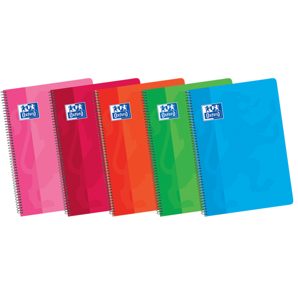 LOT de 5 Oxford School Classic 4ème cahier à spirale couverture souple 4x4 - 80 feuilles - marge 4x4 - couleurs assorties
