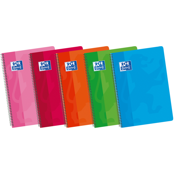 LOT de 5 Oxford School Classic 4ème carnet à spirales avec couverture souple et lisse – 80 feuilles – Couleurs assorties