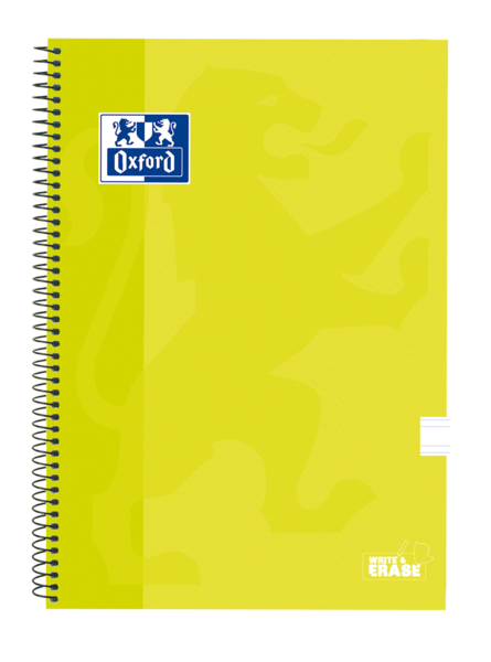 LOT de 5 Oxford School Classic Carnet à spirales avec couverture extra rigide, écriture et effacement – Folio ligné 3,5 mm – 80 feuilles – Couleur citron vert