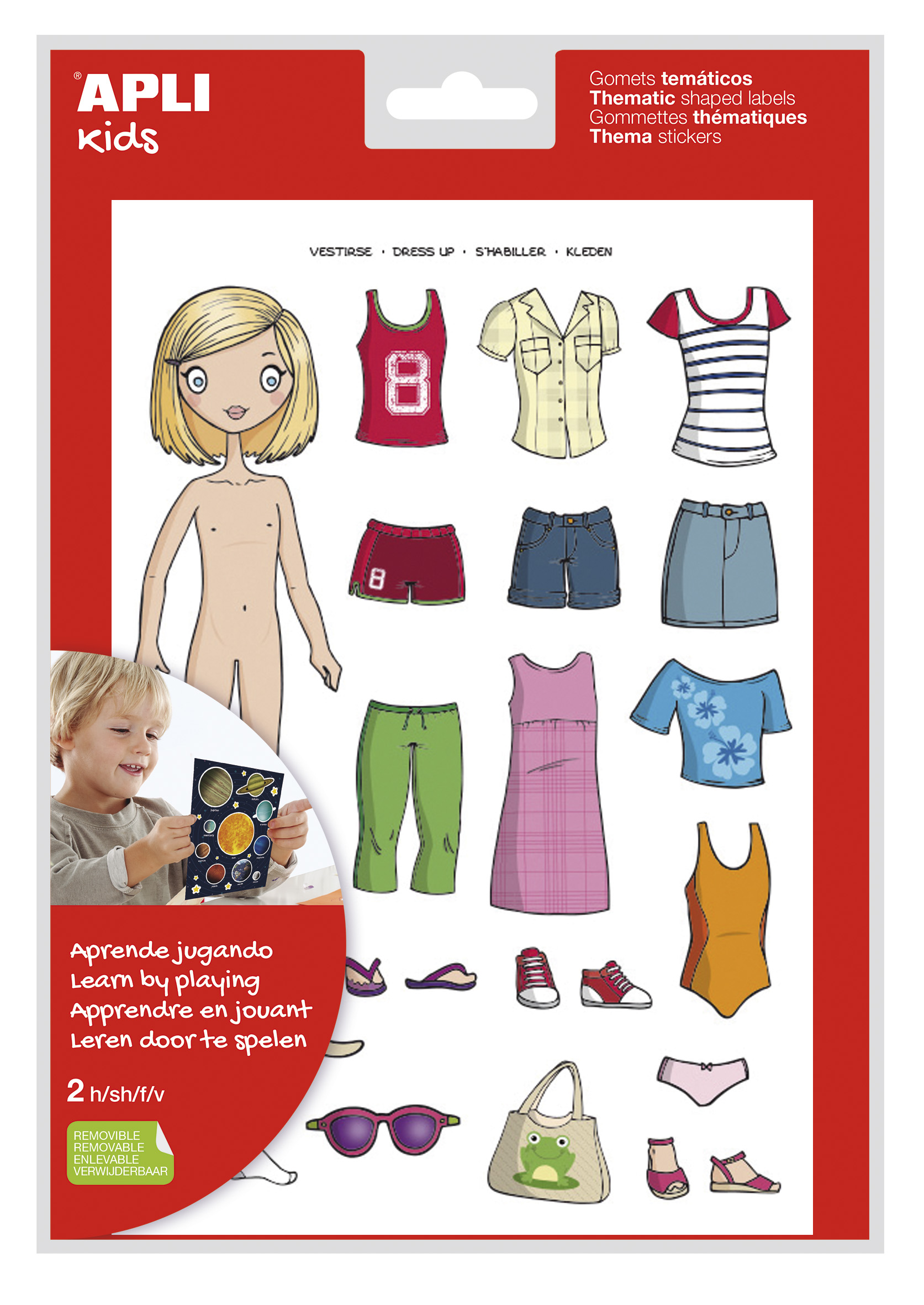 LOT de 5 Sachet Apli d'Autocollants Thématiques Dress Up Girl - 37 Autocollants - Adhésif Amovible - Développé avec des Éducatrices - Normes EN-71 et FSC - Adhésif à Base d'Eau - Sans Solvant - ECF - 100% Recyclable - Couleur Variée