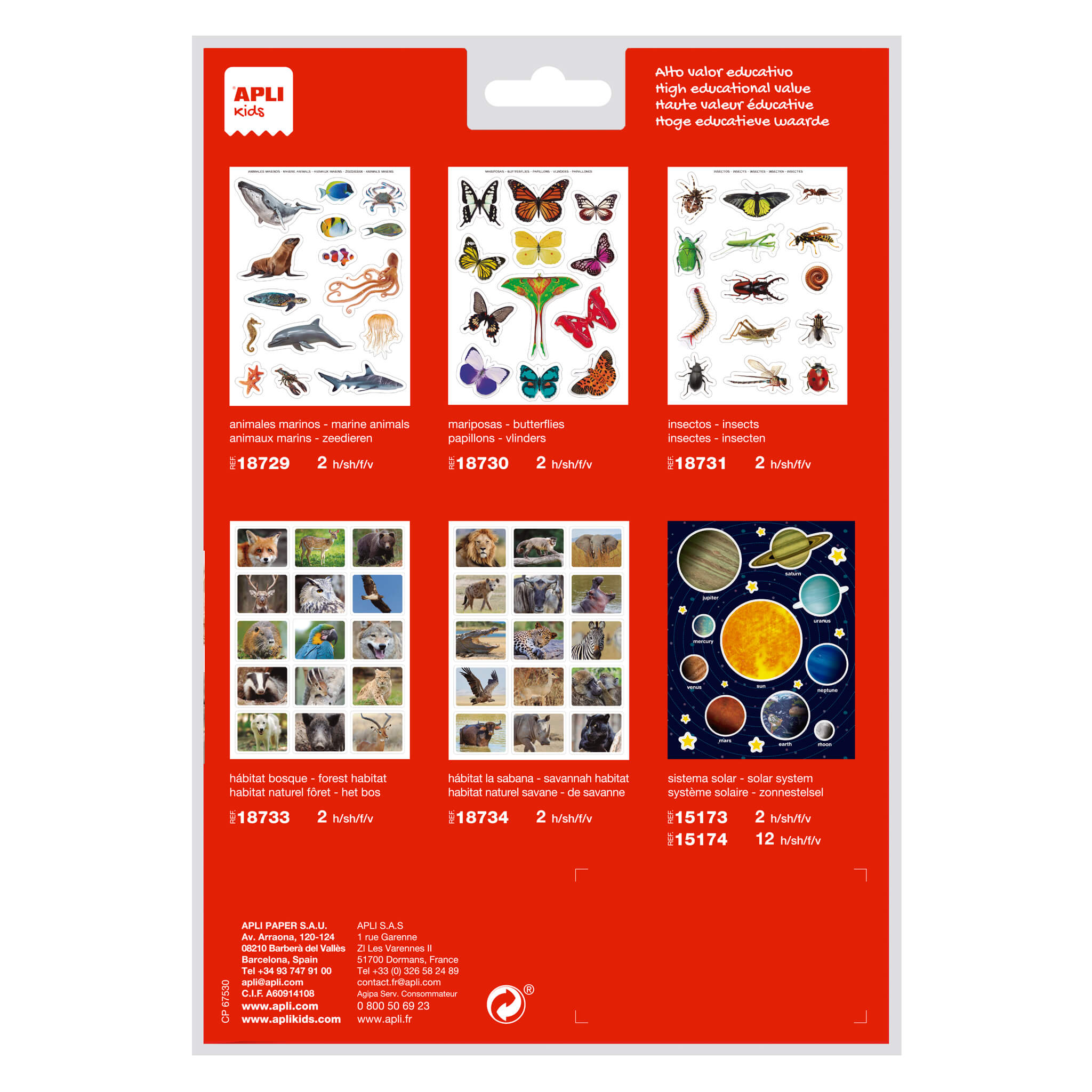 LOT de 5 Sachet Apli de Stickers Réalistes Animaux dans leur Habitat - 30 Stickers Thématiques Rectangulaires - Adhésif Amovible - Photographies Full Color - Normes EN-71 et FSC - Sans Solvant - 100% Recyclable - Forêt