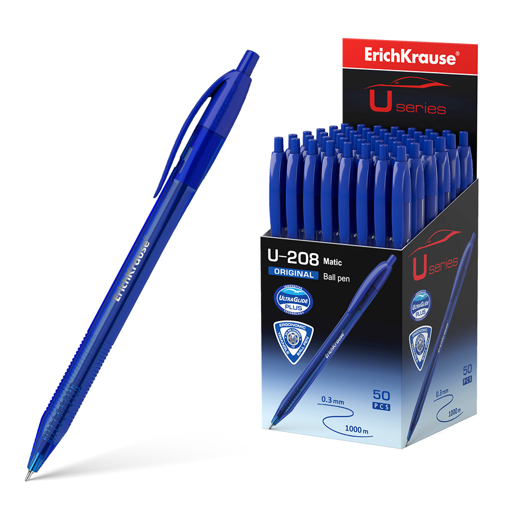 LOT de 50 Stylo Bille Automatique Erichkrause U-208 Original Matic - Technologie Ultra Glide - Encre Bleue