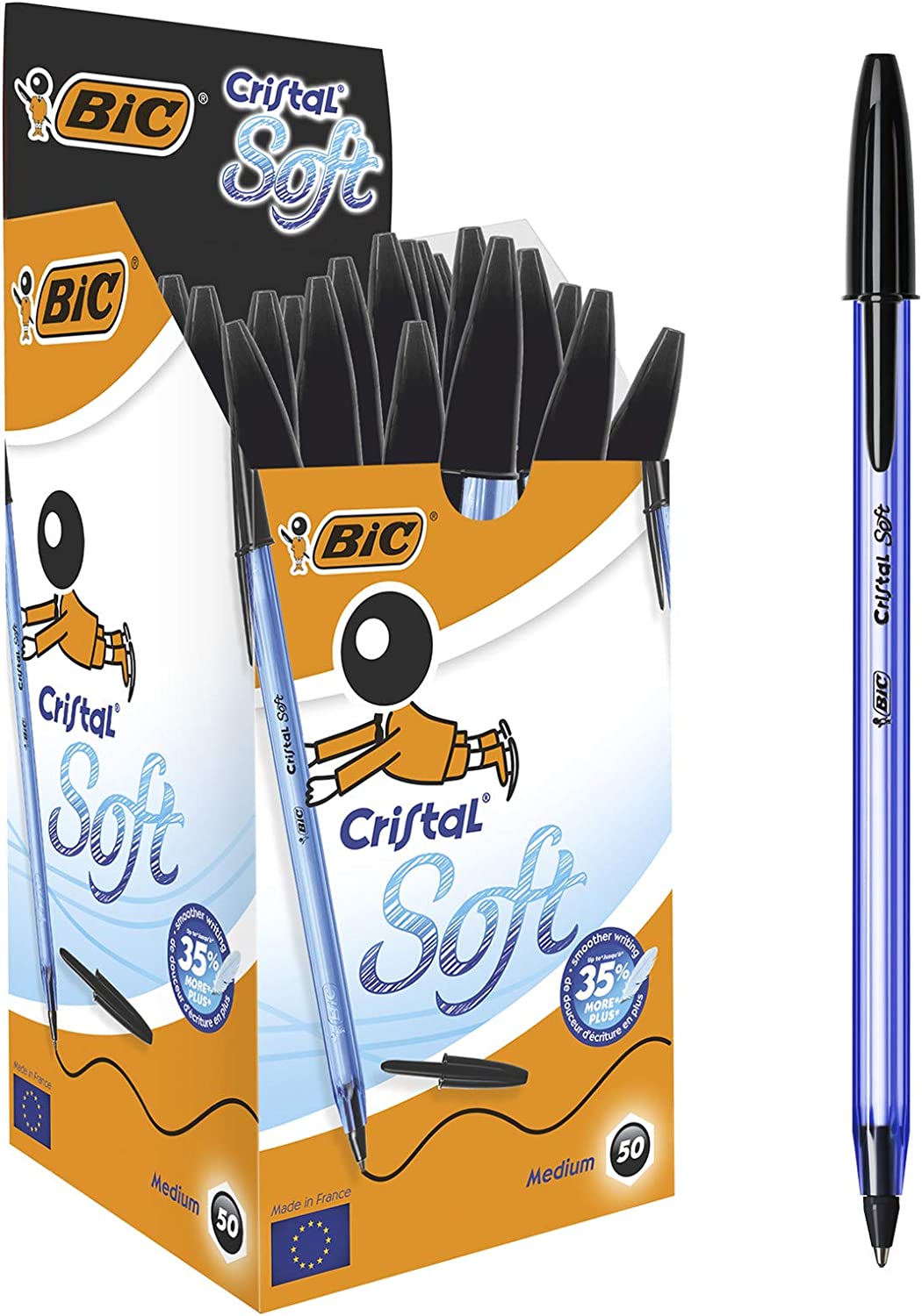 Bic Lot de 50 Stylos Cristal Soft Noir 1,2mm